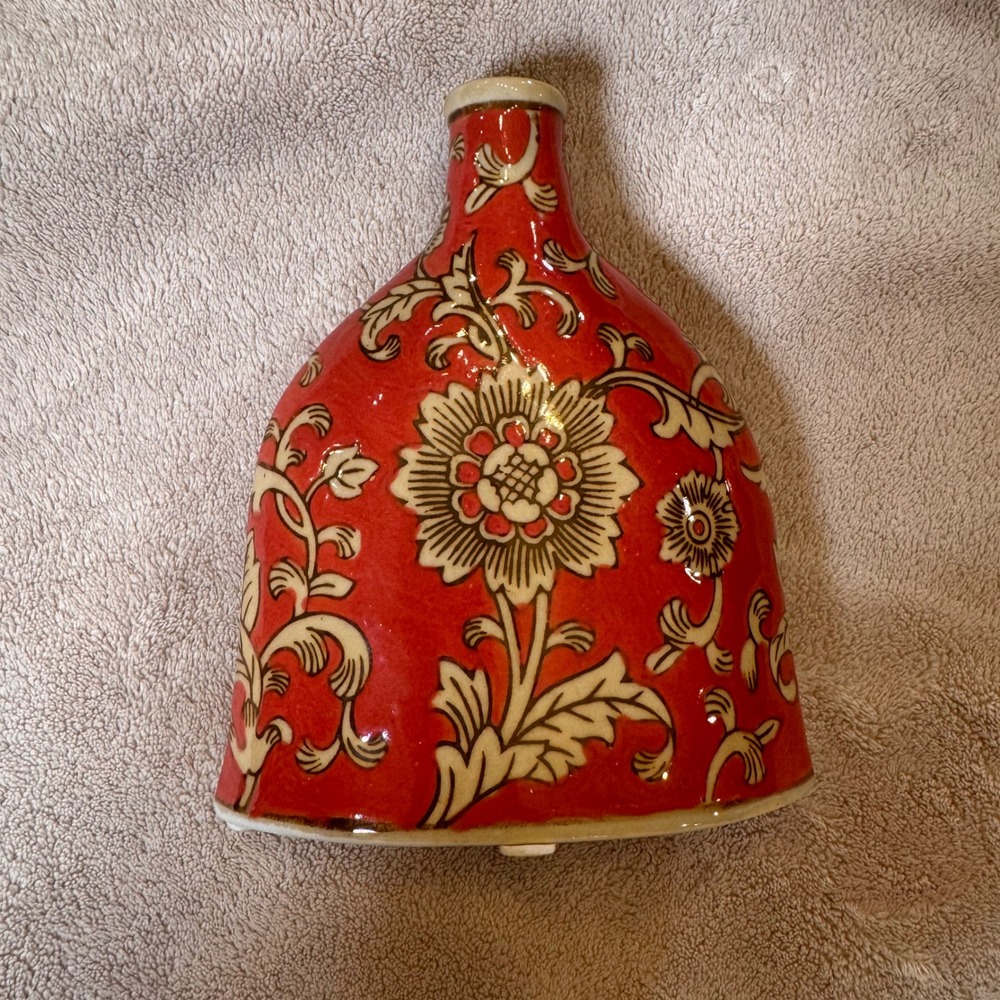Floral Ceramic Bud Vase Chinoiserie Boho Red Cottagecore Artsy Decor Retro 6"